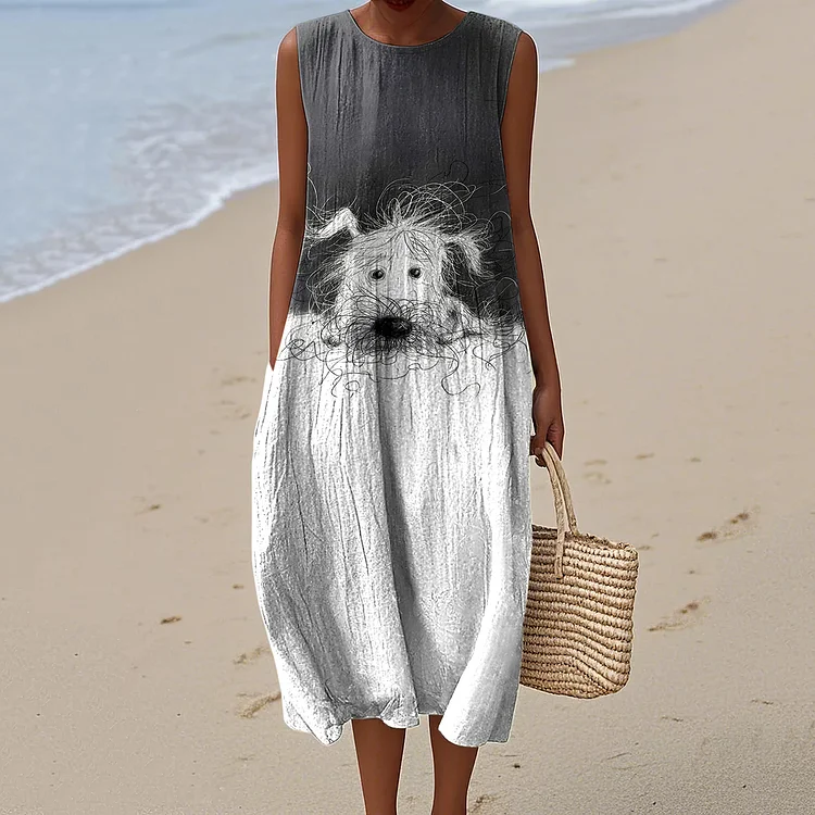 Simpfit Damen Vintage Messy Puppy Art Kleid