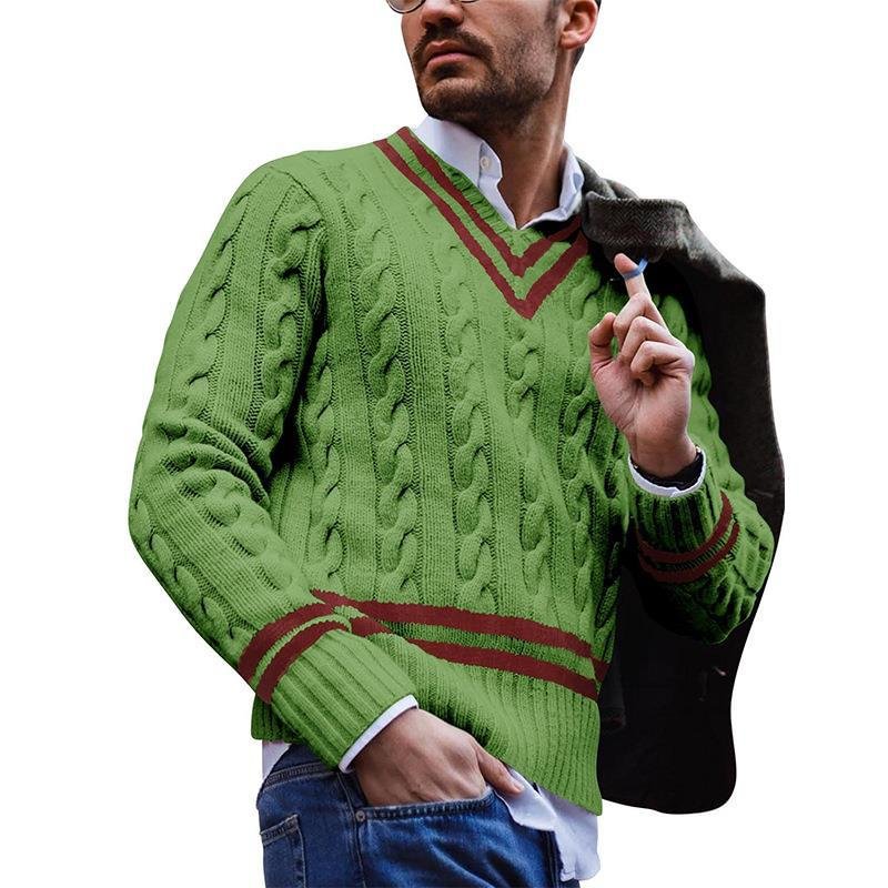Men's Casual Autumn Winter V-neck Pullover Sweaters-VESSFUL