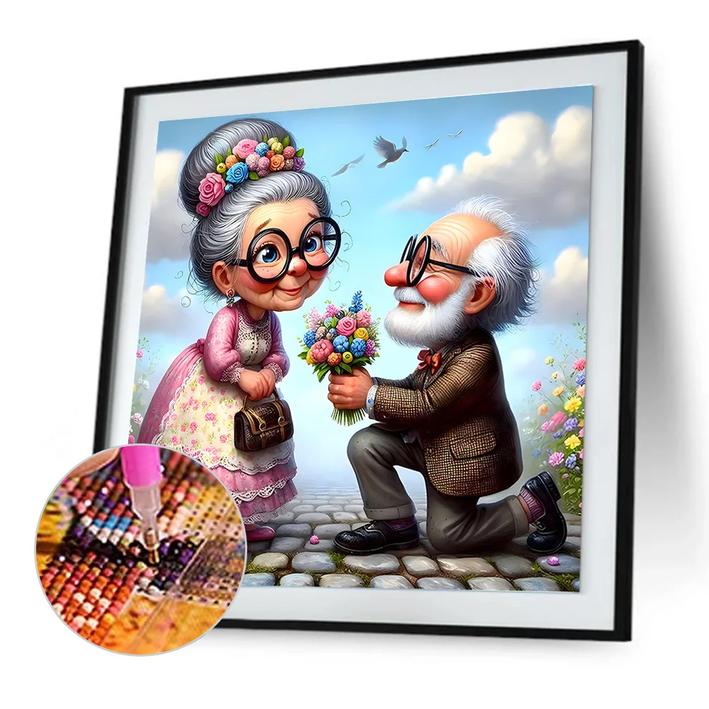 Diamond Painting - Full Round Drill - Old Couple(Canvas|30*30cm)
