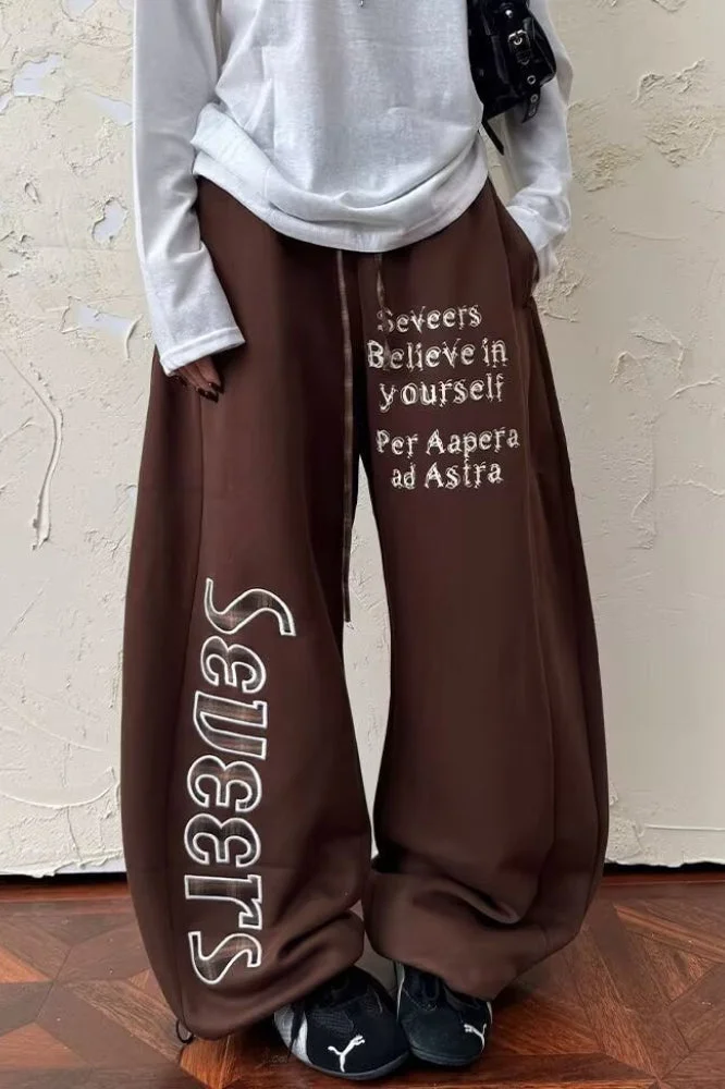 Plaid Patchwork Letter Graphic Baggy Sweat Pants