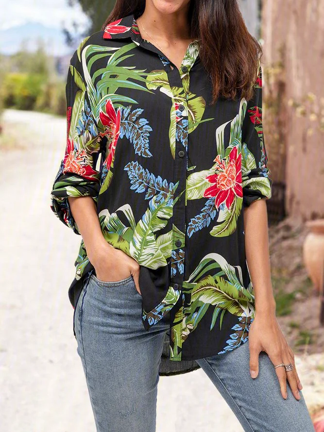 Black Cotton Boho Shirts & Tops Zaesvini