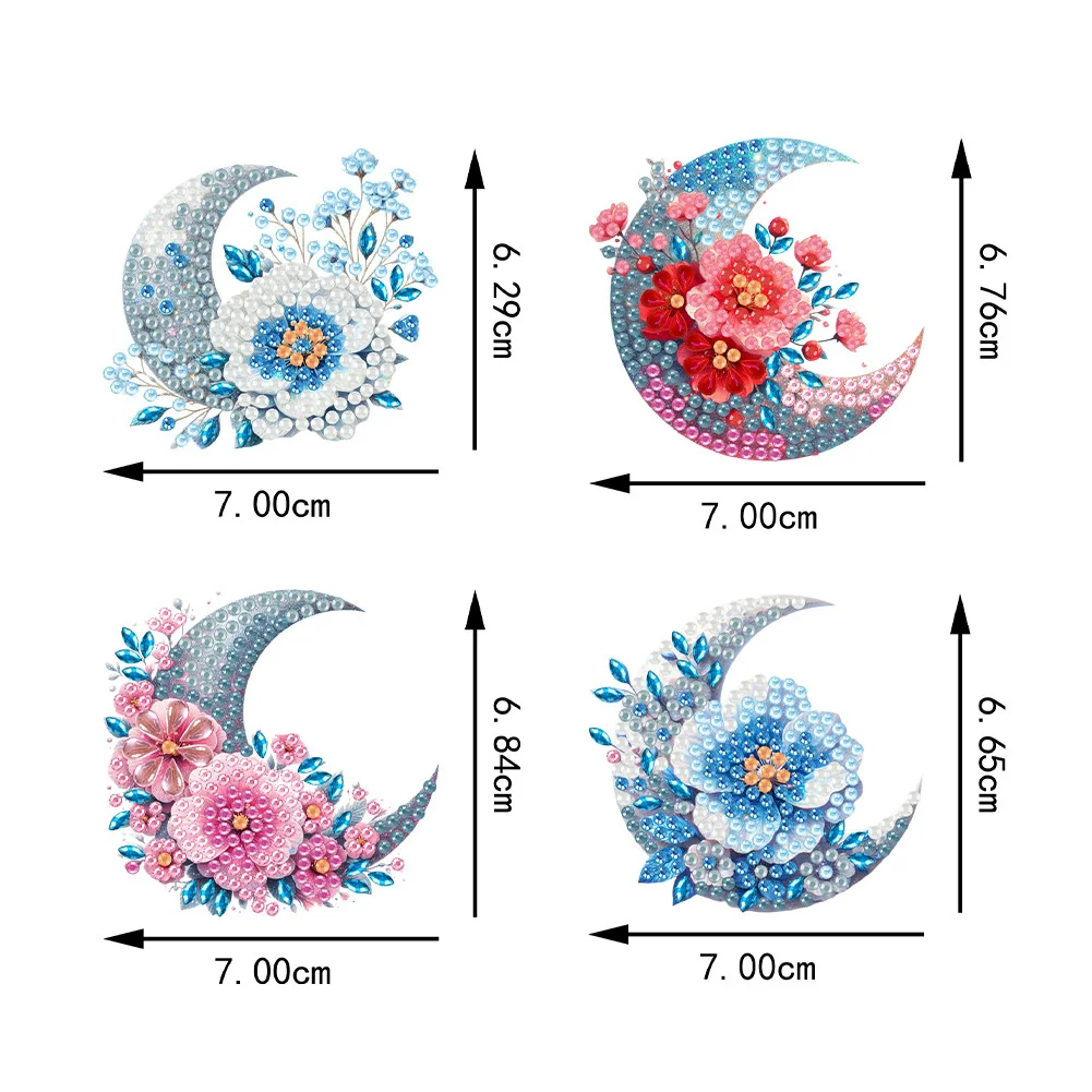 4Pcs DIY Flower Moon Diamond Painting Brooch Diamond Painting Pins Jewelry Kit