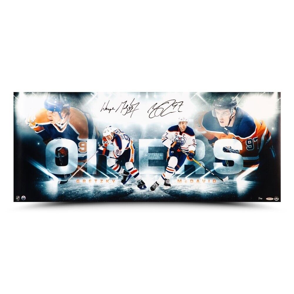 Wayne Gretzky Connor McDavid Signed Auto 15X36 Photo Poster painting Bright Lights #/100 UDA