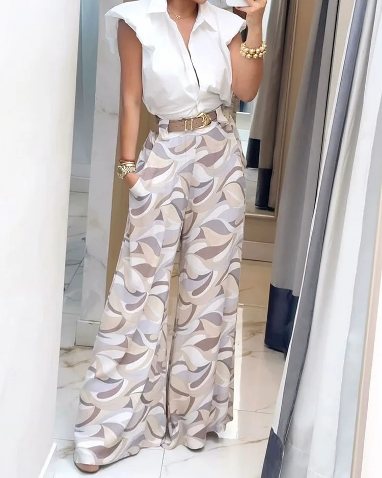 Lapel small flying sleeves two-piece suit