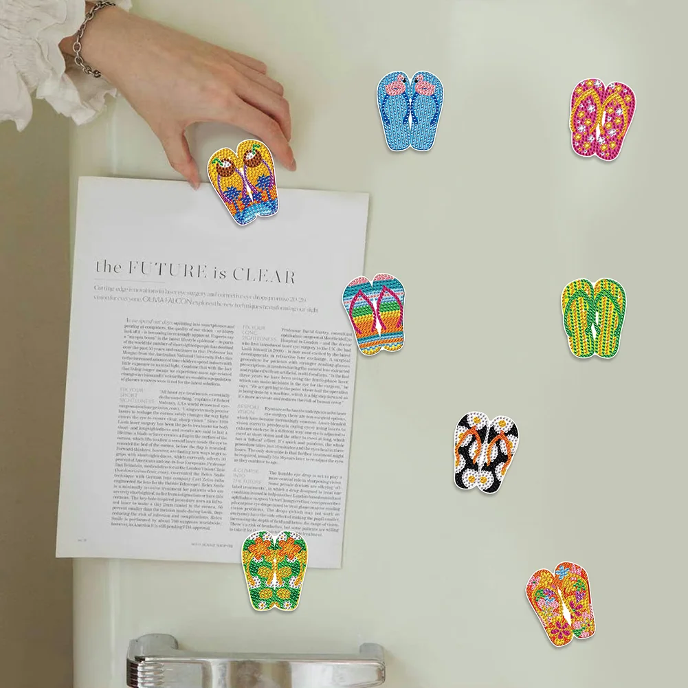 8Pcs DIY Beach Slippers Special Shape Diamond Painting Fridge Magnet for Home Decor