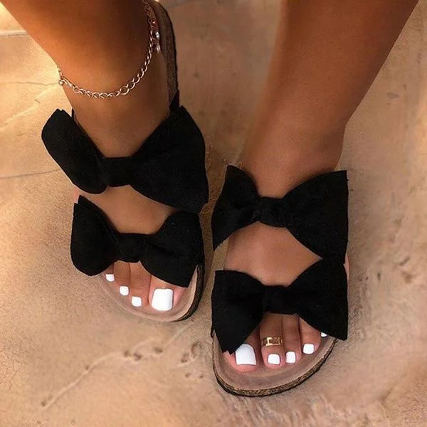 Women Comfy Double Bowknot Slip On Sandals
