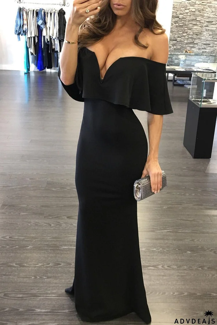 Ruffle Off Shoulder Maxi Prom Dress