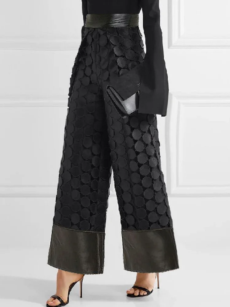 Loose Wide Leg Polka-Dot Solid Color Casual Pants Bottoms Trousers