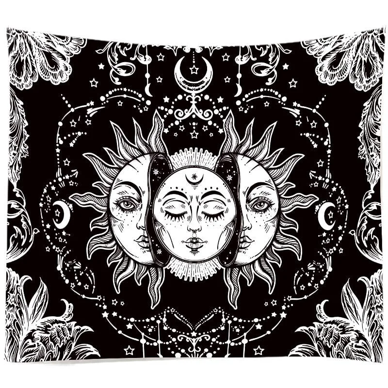 White Black Sun And Moon Tapestry Gossip Tapestries Mandala Tapestry Wall Hanging Hippie Wall Rugs Dorm Decor Blanket 95x73cm