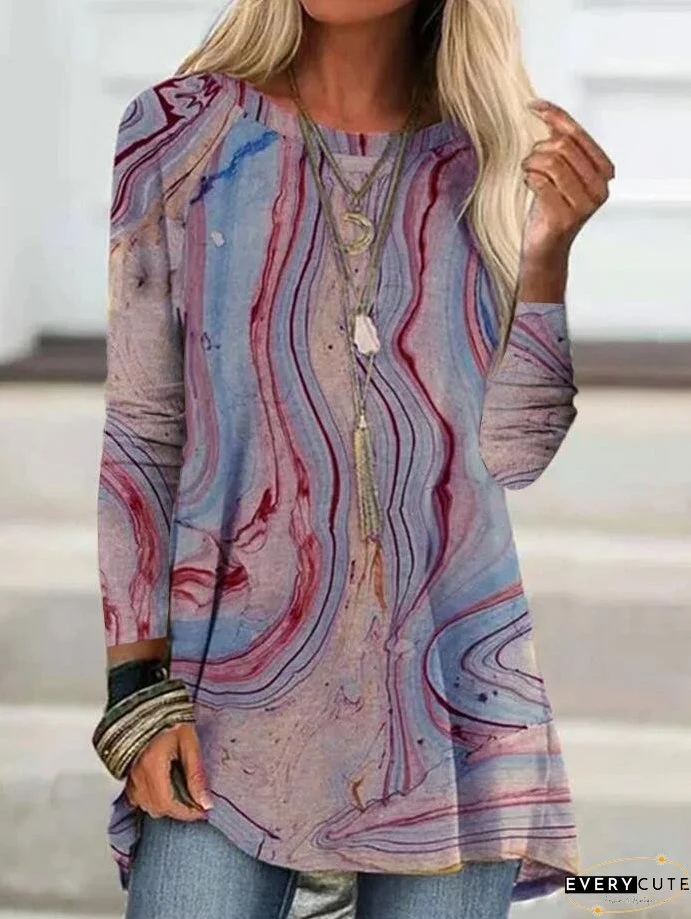 T-Shirts Creative Print Round Neck Long Sleeve T-Shirt for Women
