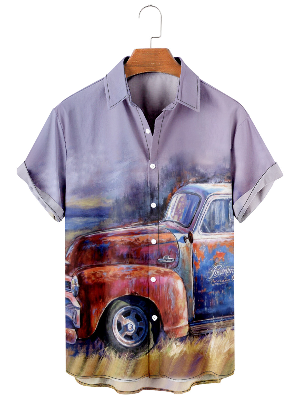 Trendy Retro Car Pattern Contrast Color Stitching Personalized Fashion Fabric Comfortable Men's Shirt PLUSCLOTHESMAN