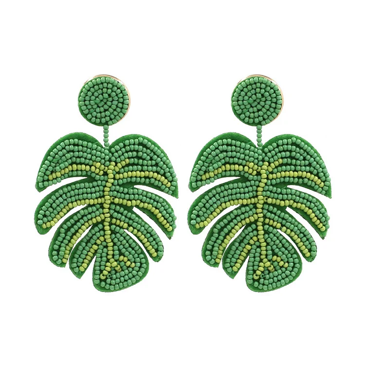 Green Leaf Tassel Earrings