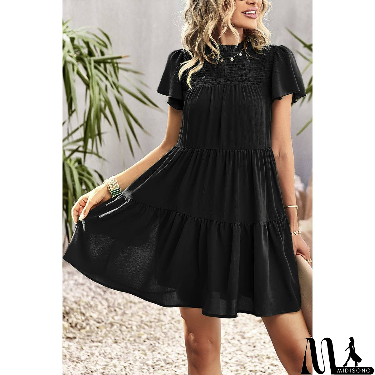 MidiSono - Loose Fit Solid Ruched Color Block Dress