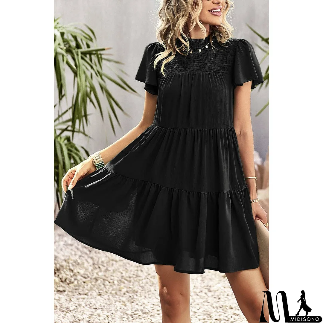 MidiSono - Loose Fit Solid Ruched Color Block Dress