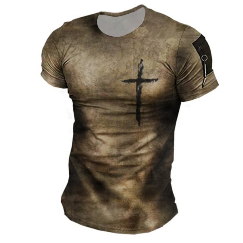 Men's Round Neck Digital Printing Slim Fit Pullover T-shirt