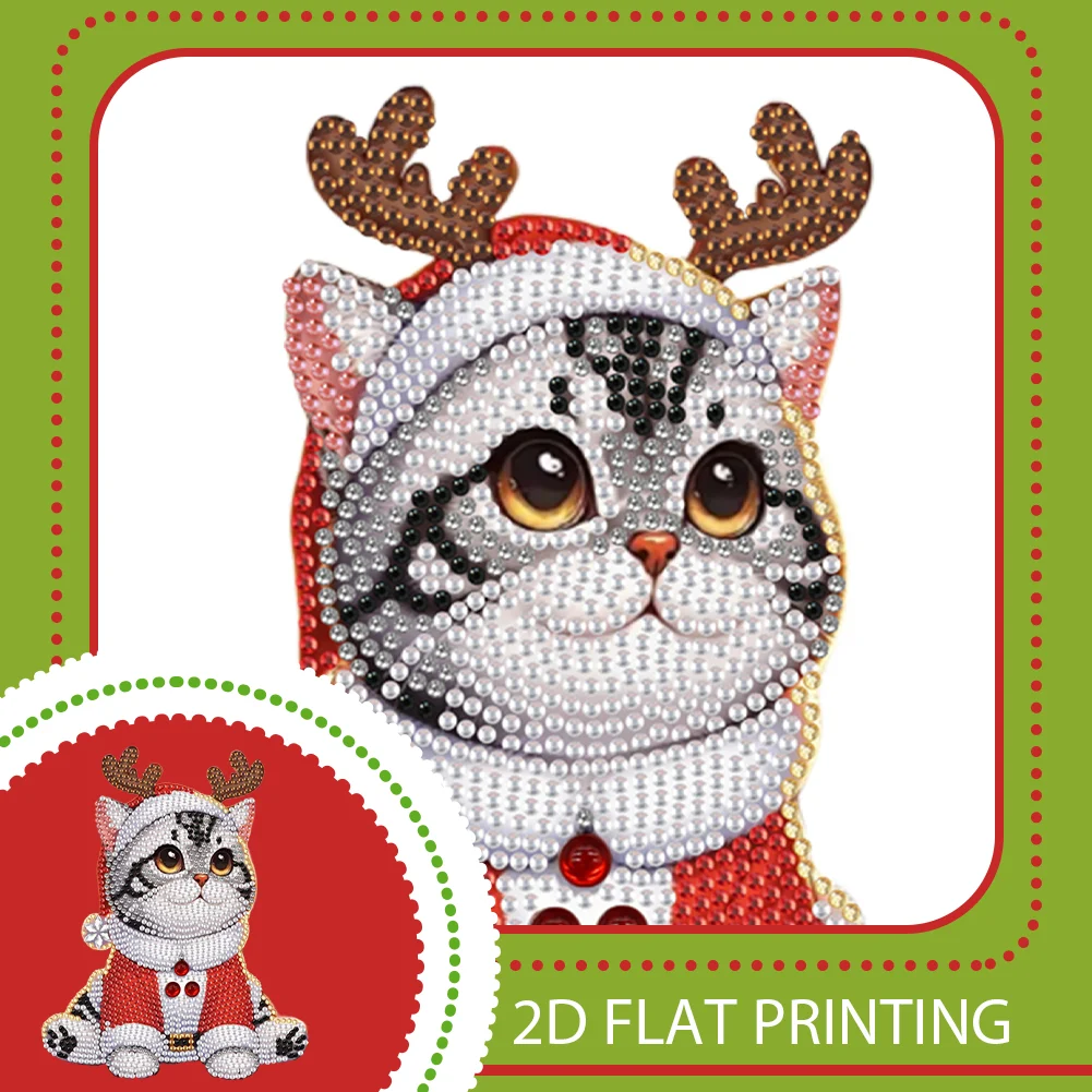 Xmas Acrylic Shaking Head 5D DIY Diamond Art Tabletop Decoration (Christmas Cat)