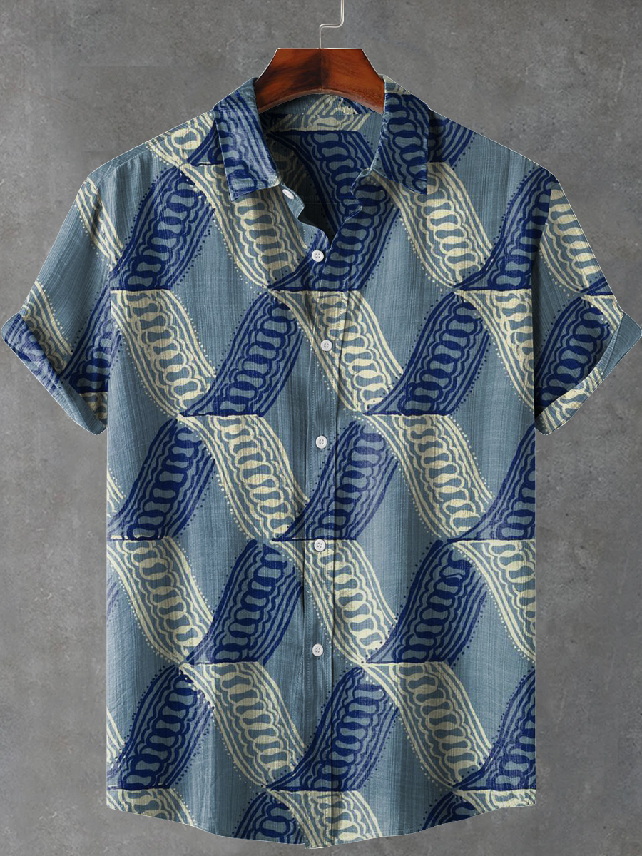 Bohemian Ribbon Retro Art Print Casual 100% Cotton Shirt