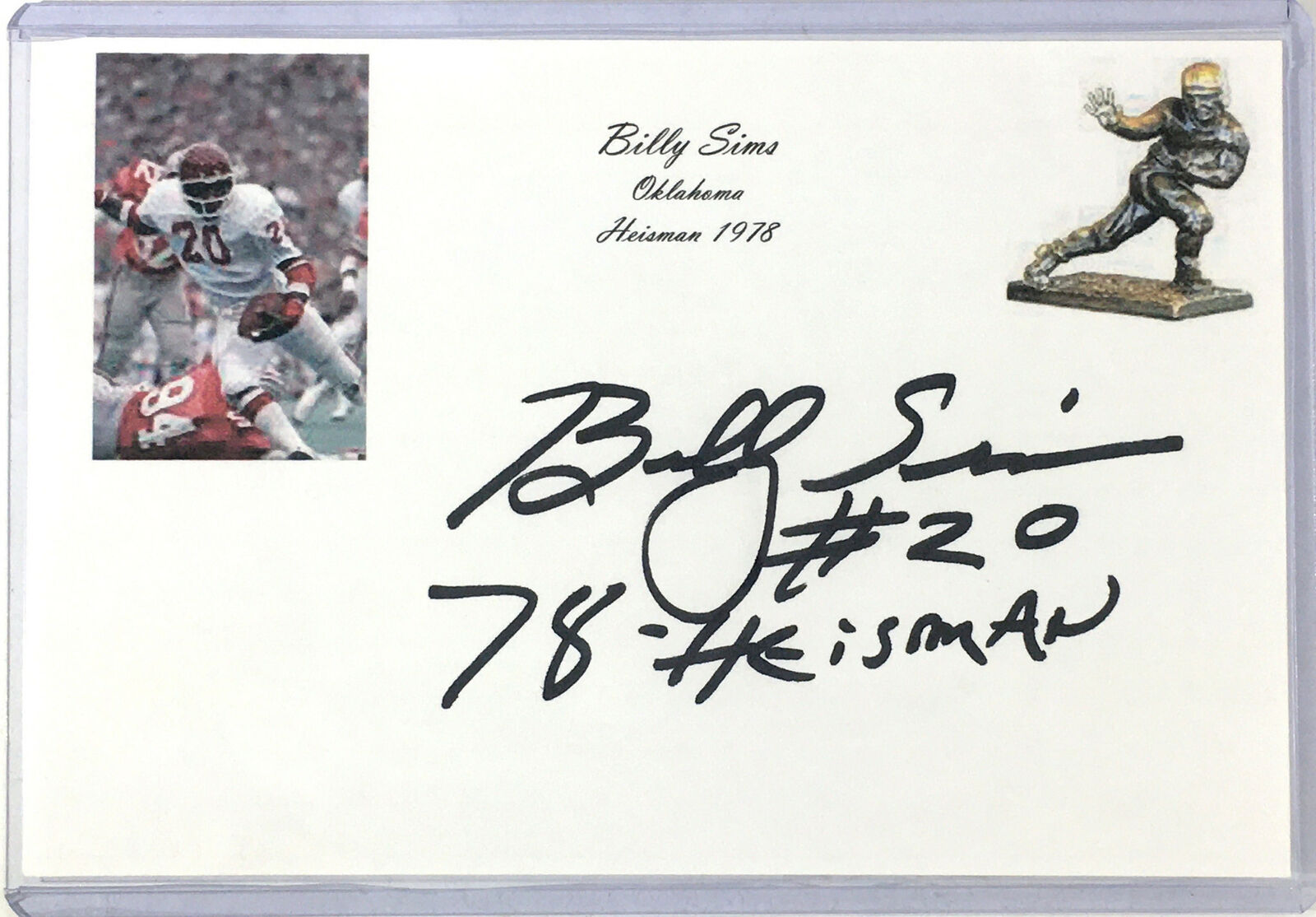 Billy Sims Signed 4x6 Index Card Cut CIC Oklahoma Sooners Autograph Auto Heisman