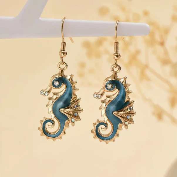 Vintage Seahorse Drip Oil Earrings