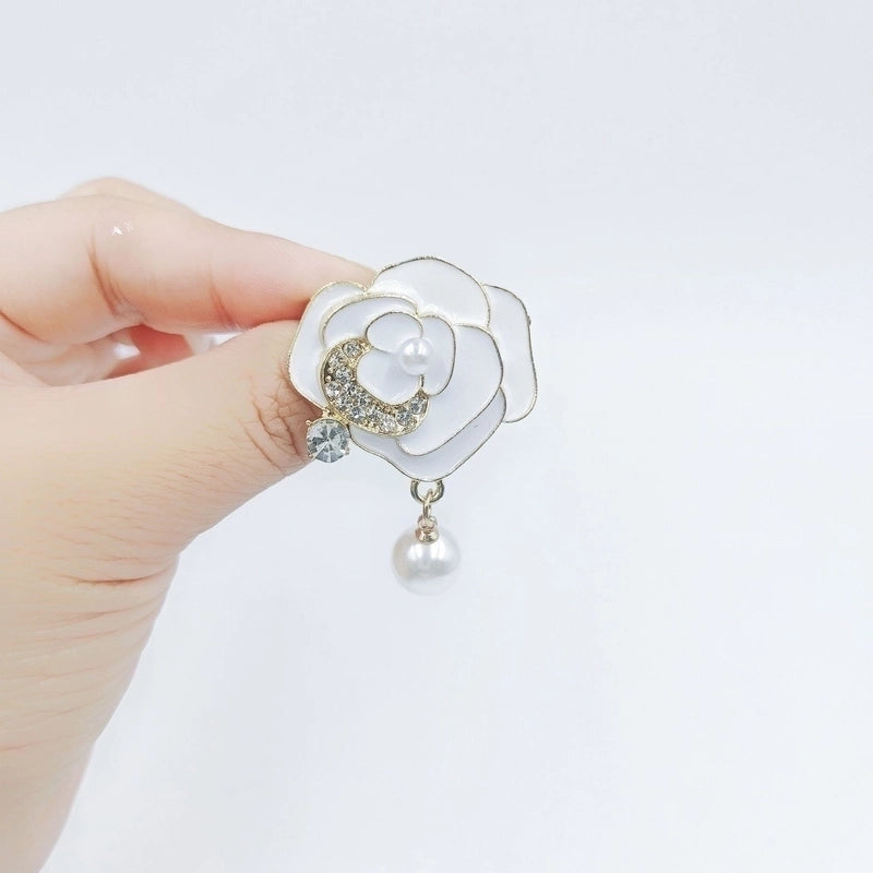 Fashion Pin Flower Alloy Plating Inlay Artificial Gemstones Pearl Women’S Brooches