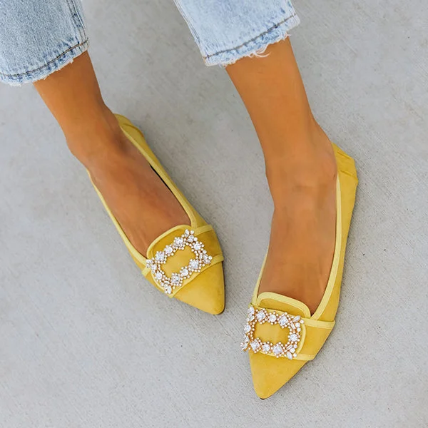 Pointed Toe Vanderpump Embellished Faux Suede Flats