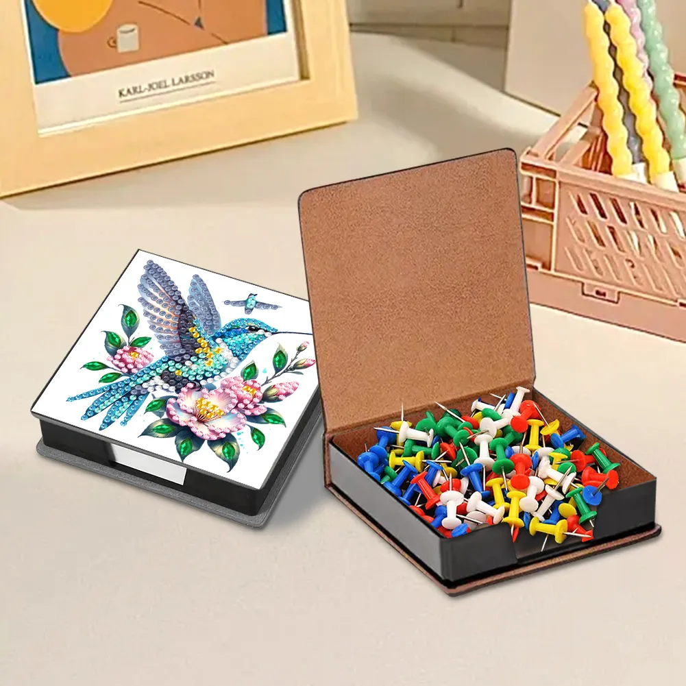 5D DIY PU Diamond Art Note Box with 160 Sheets Paper Memo Pad Holder (Bird)