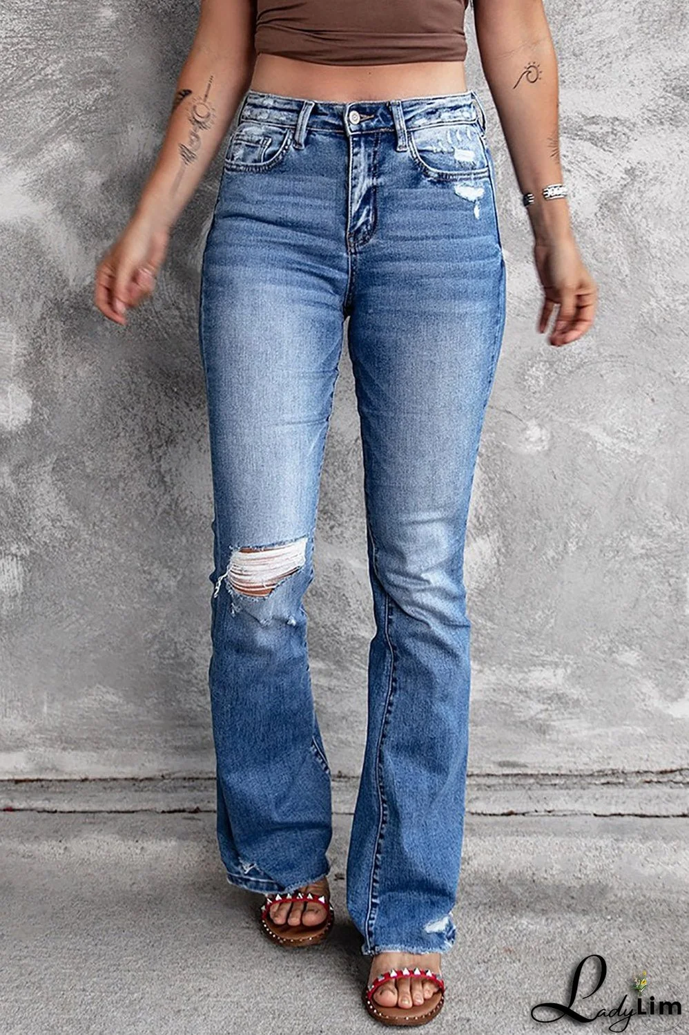 Stylish Women's High-Waisted Bootcut Flare Jeans with Side Pockets
