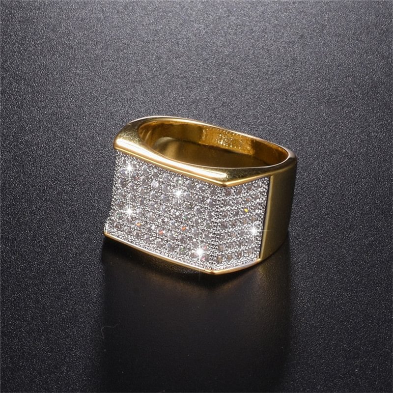 Iced Out Rhinestone Gold Ring Square Jewelry-VESSFUL