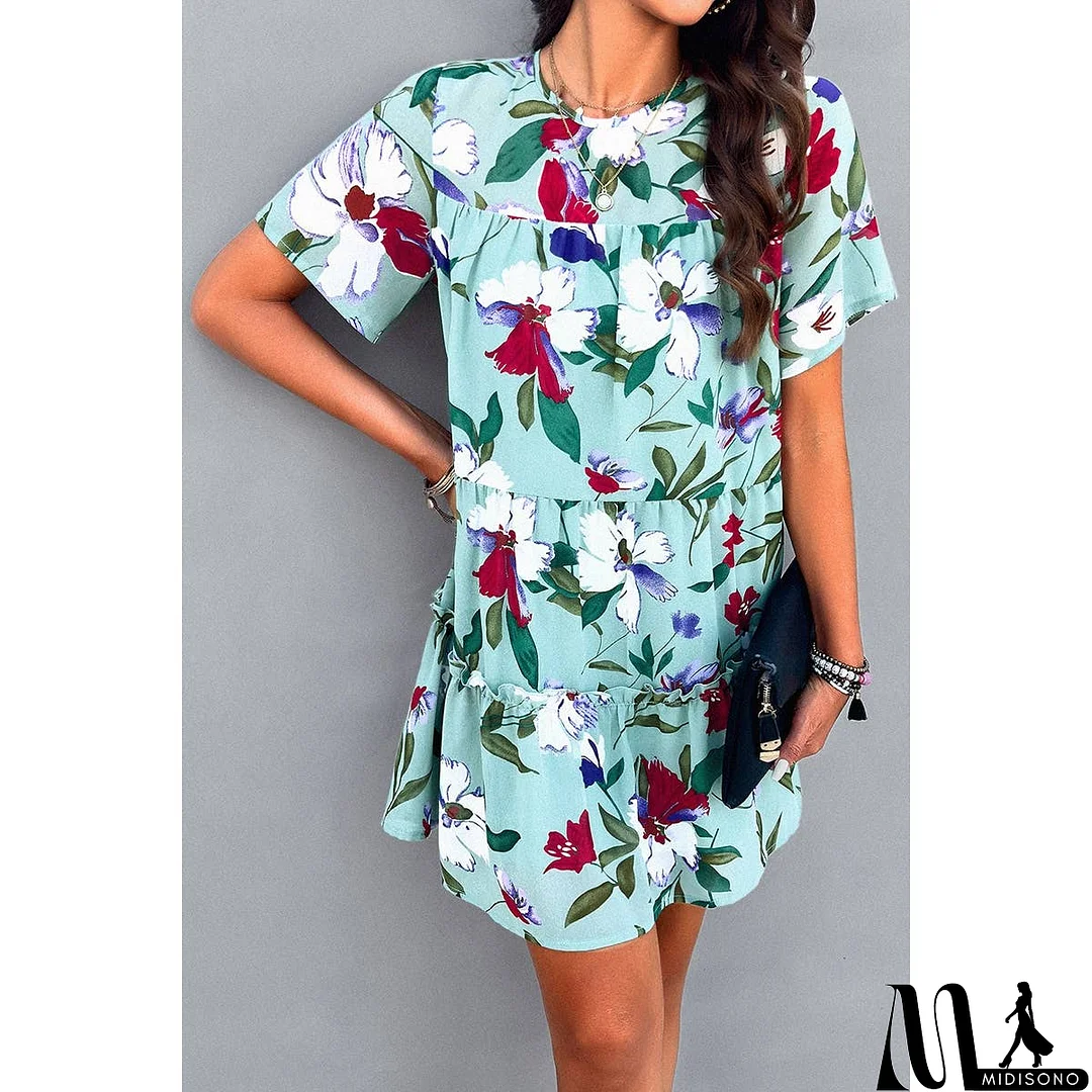 MidiSono - Knot Back Floral Lined Ruffle Loose Dress
