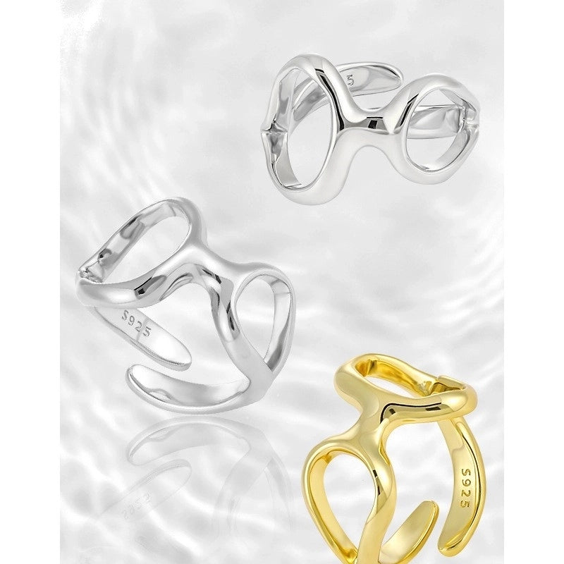 18K Gold Plated White Gold Plated 925 Sterling Silver Oval Open Rings
