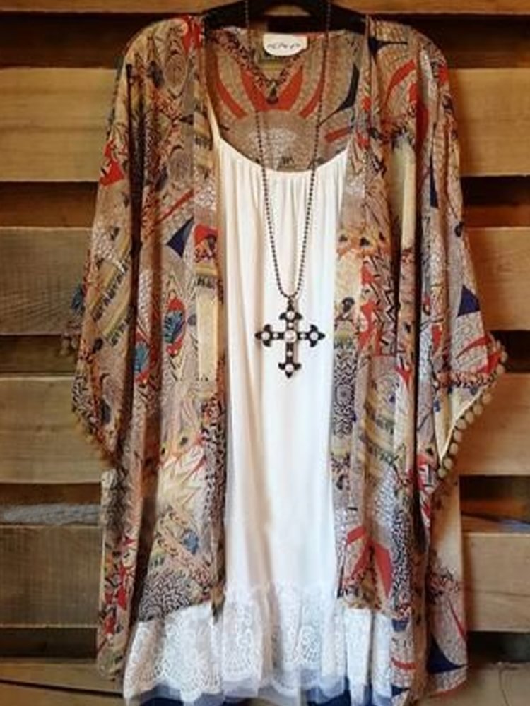 Oversized Casual Printed Kimono P177092458