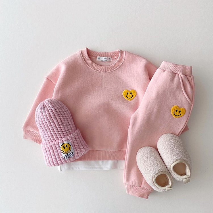 Baby Embroidered Smiley Heart Sweatshirt & Pants Set