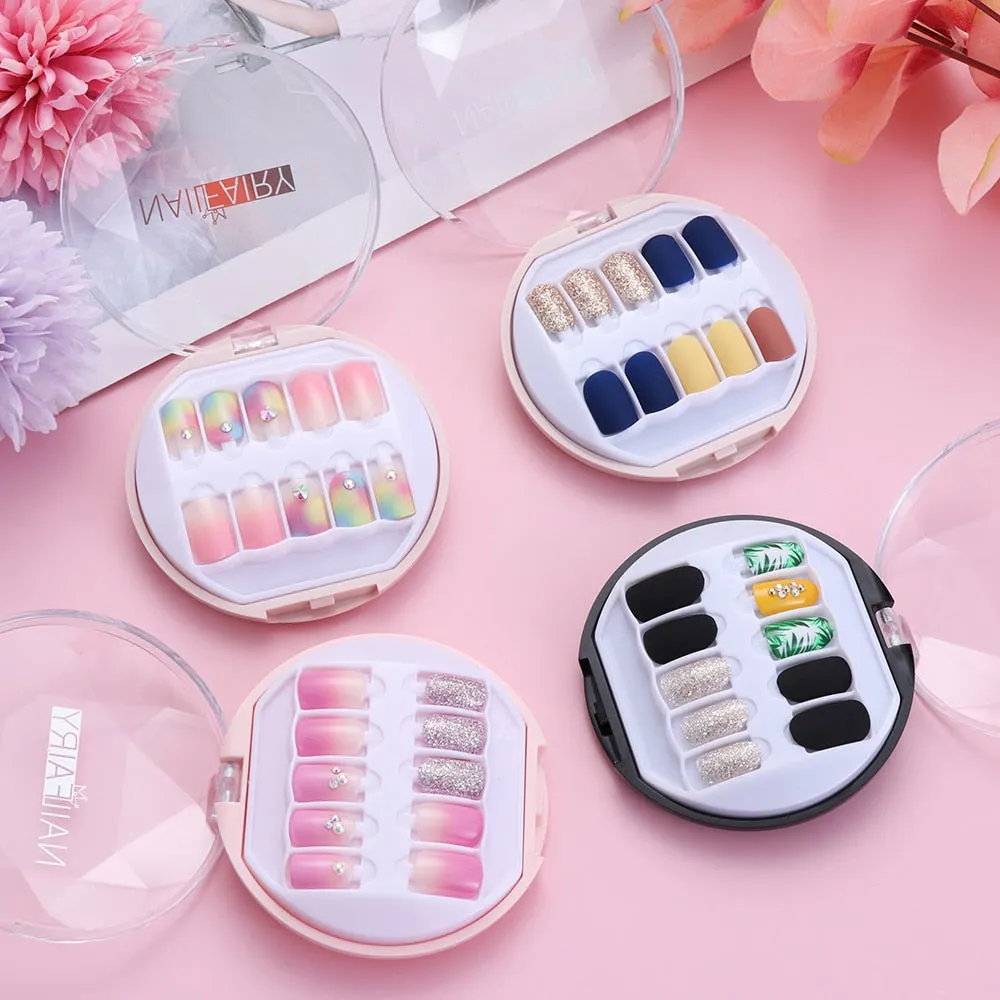 30PCS/Set Fake Nails Press Coffin False Full Artificial Short Kiss Detachable Stick Designs Press Nails Art Tipsy Cover Box-Nail Inspo