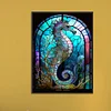 Diamond Painting-DIY Round Drill Stained Glass Hippocampus(Round and Part AB Drill) (35*45CM)