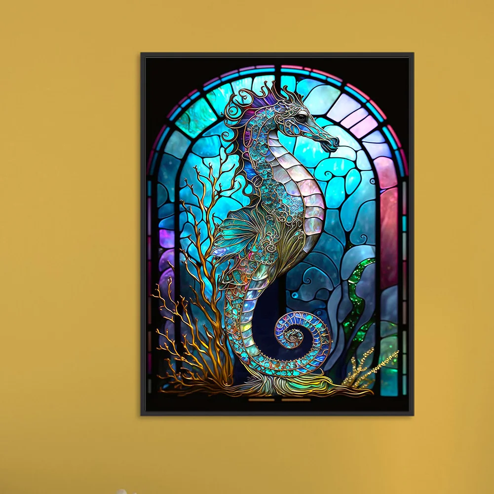Partial AB Diamond Painting - Full Round Drill - Stained Glass Hippocampus(Canvas|35*45cm)