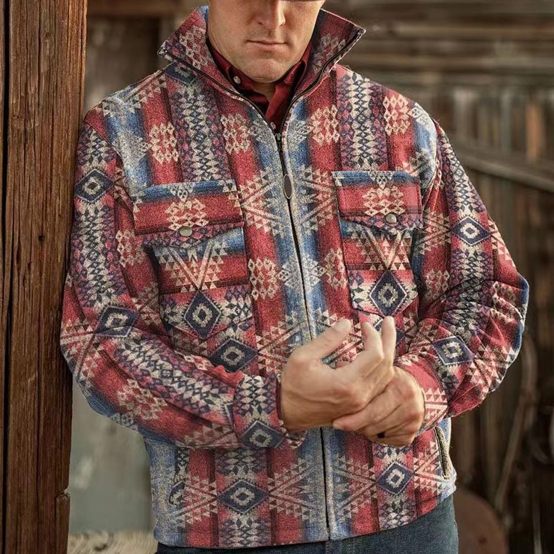 Red And Blue Western Graphic Jacket