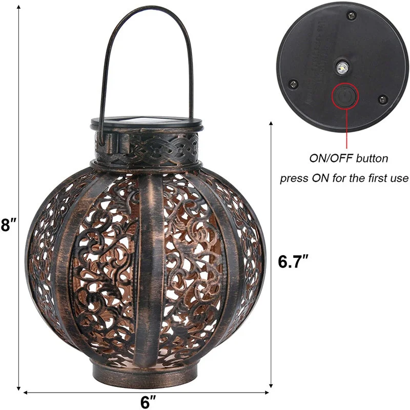 Retro Metal Hollow Waterproof Solar Hanging Lantern Lights