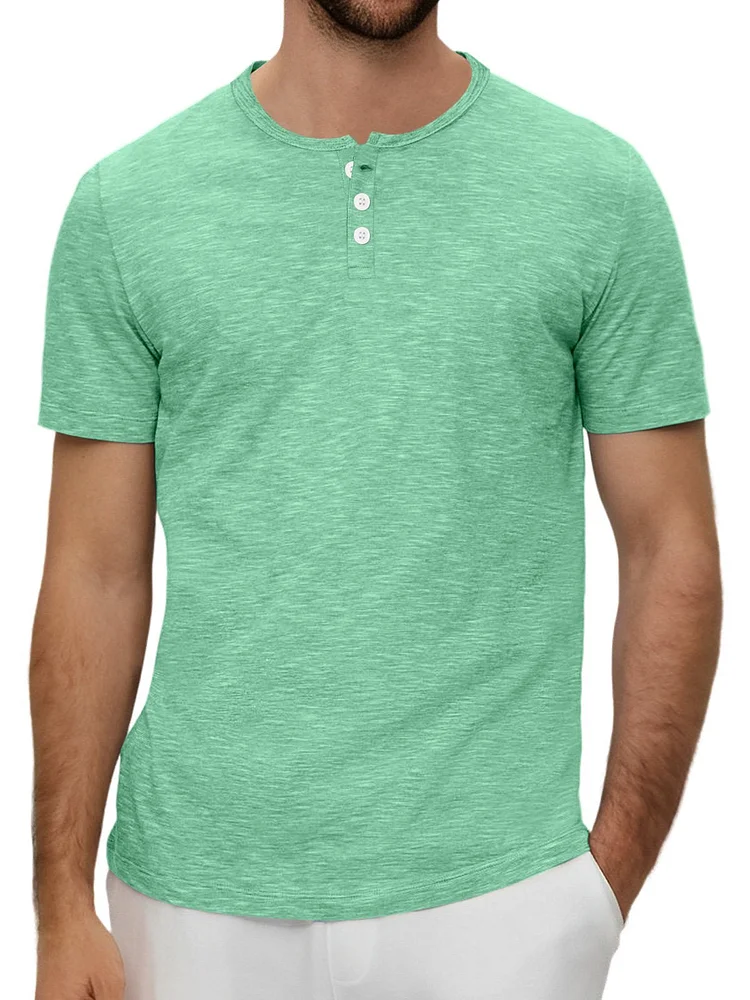 Men's Summer Solid Button Textured Short Sleeve Henley Shirt