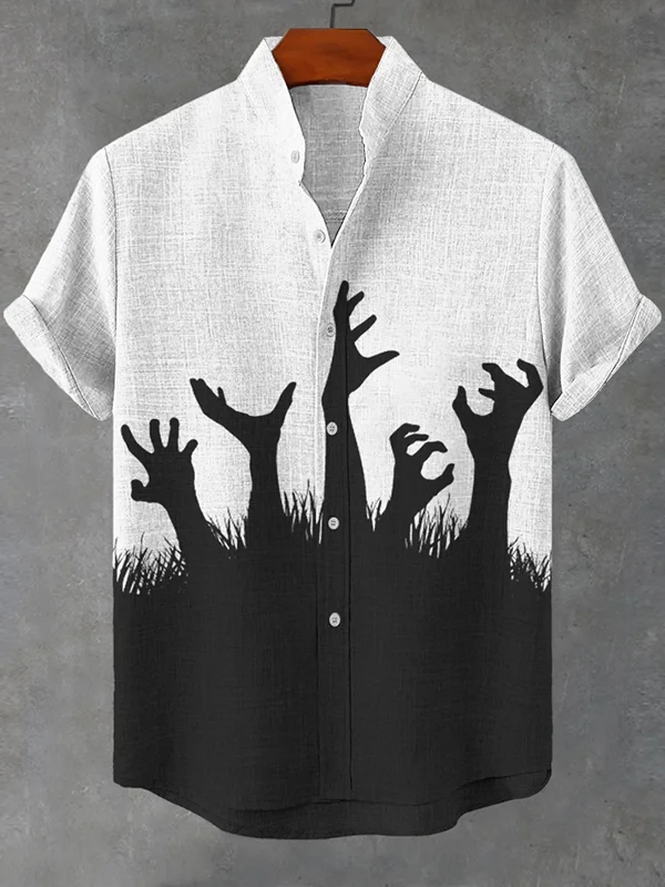 Men's Zombie Horror Hands Color Block Art Print Shirt
