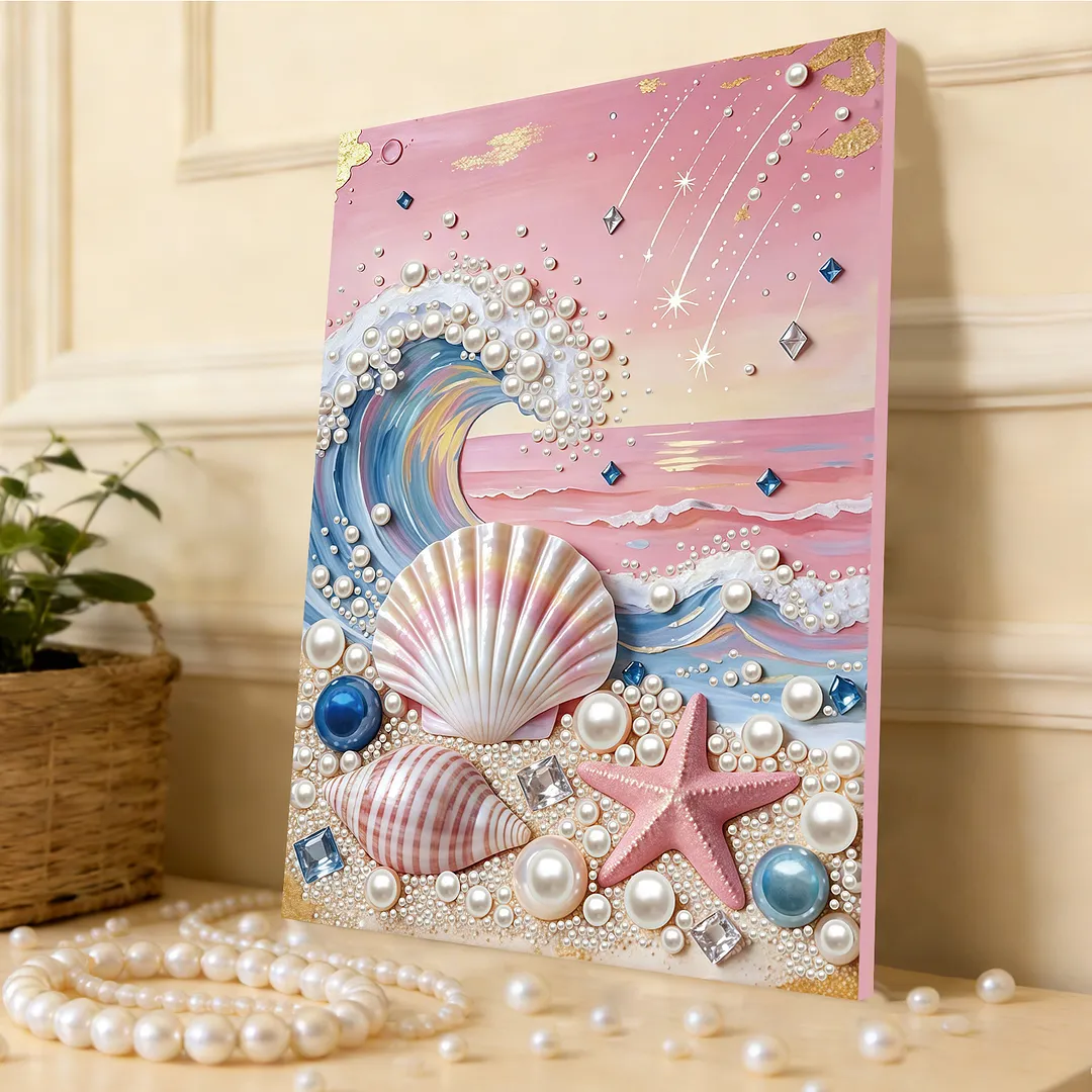 Beach and Waves DIY Pearl Painting Kit with Frame 30x40cm Pearl Gem Paintings Picture Arts Craft for Adults Beginners Gift Home Wall Decor