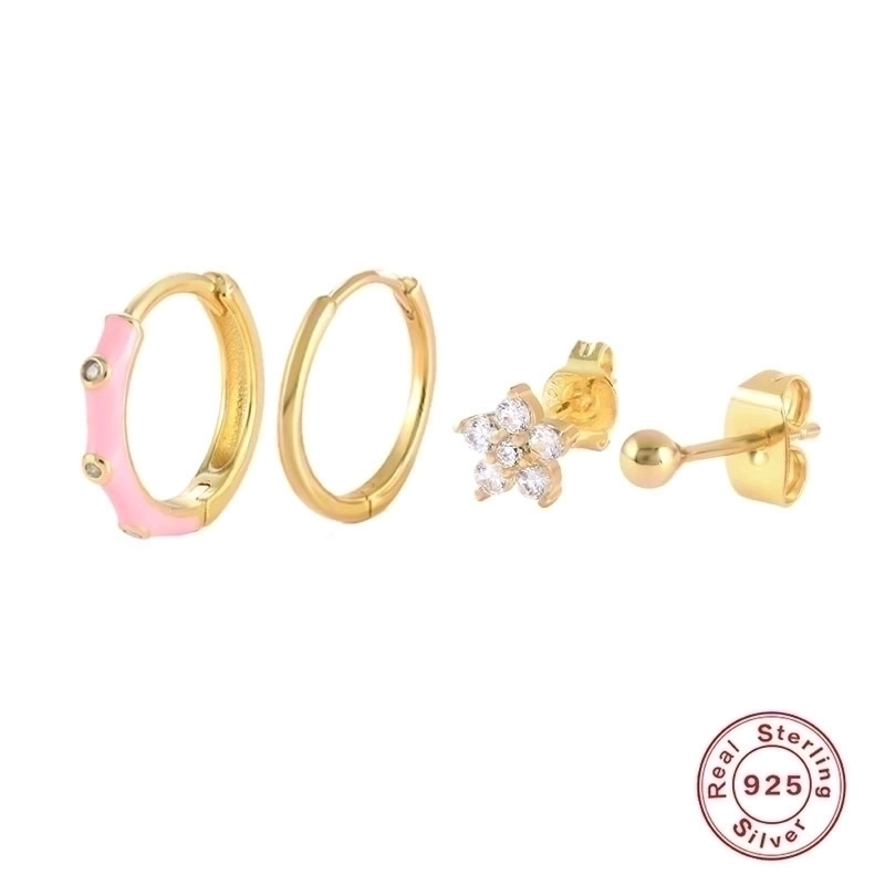 1 Set 925 Sterling Silver Gem Geometric Earrings Ear Studs