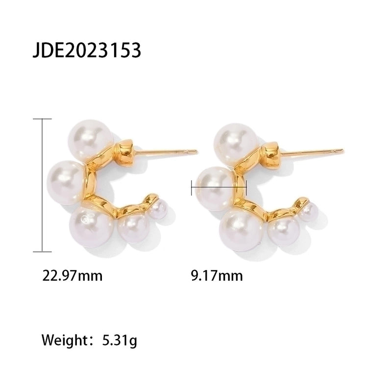 1 Pair Elegant Geometric Inlay 304 Stainless Steel Pearl Zircon Earrings