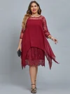 Women's Plus Size Curve Party Dress Floral Crew Neck Lace 3/4 Length Sleeve Winter Fall Elegant Prom Dress Midi Dress Party Cocktail Dress Dress / Lace Dress / Mesh