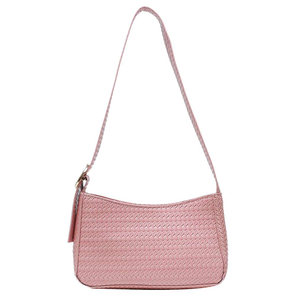 

Casual Underarm Shoulder Bag Lady Woven PU Leather Small Tote Handbag, Pink, 501 Original