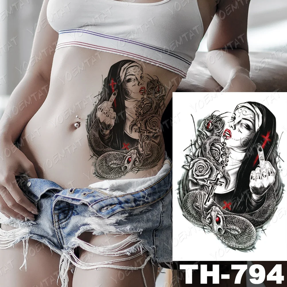 Waterproof Temporary Tattoo Stickers Fox Dragon Wolf Monster Old School Lotus Peony Flash Tatto Women Men Body Art Fake Tattoos