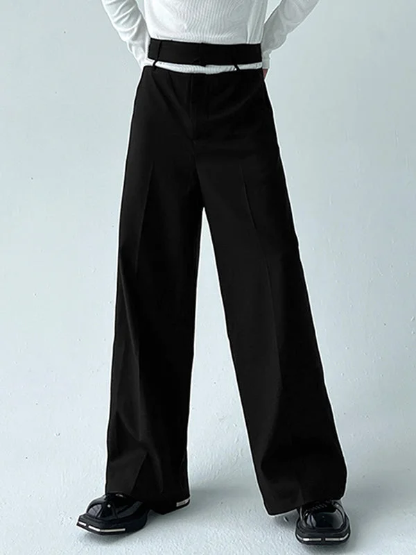 Aonga - Mens Solid Hollow Waist Wide Leg Pants