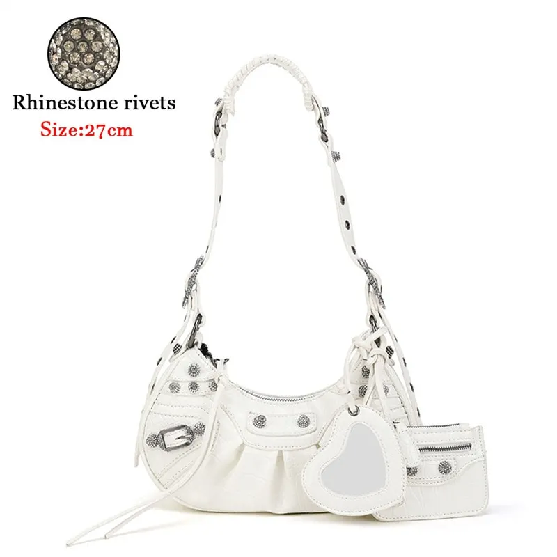 Bag New 2023 Black Gothic White Fashion Black Pink Rivets Crossbody Shoulder Bags Purse Women Underarm Bags  Motorcycle Bag