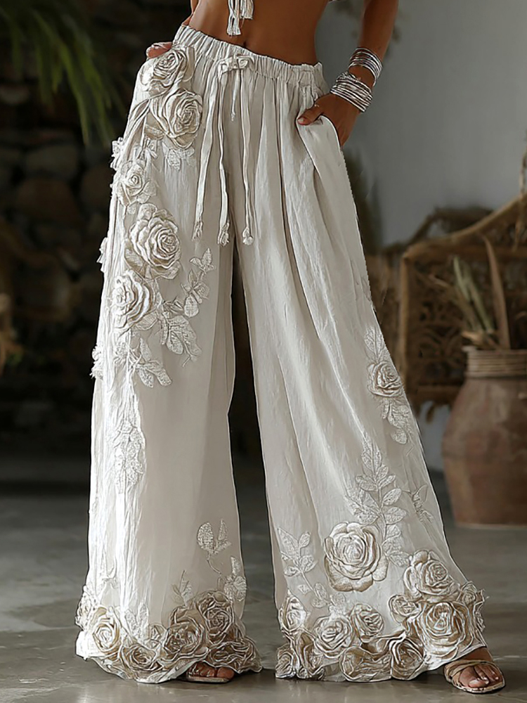 Women's Retro Elegant Floral Art Pattern Printed Cotton And Linen Casual Pants main image 1