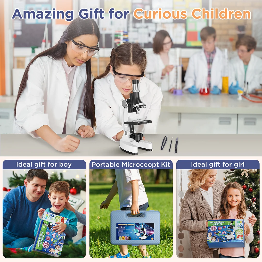 BEBANG Kids Microscope Kit with Carrying Box, 100X-1200X Magnification