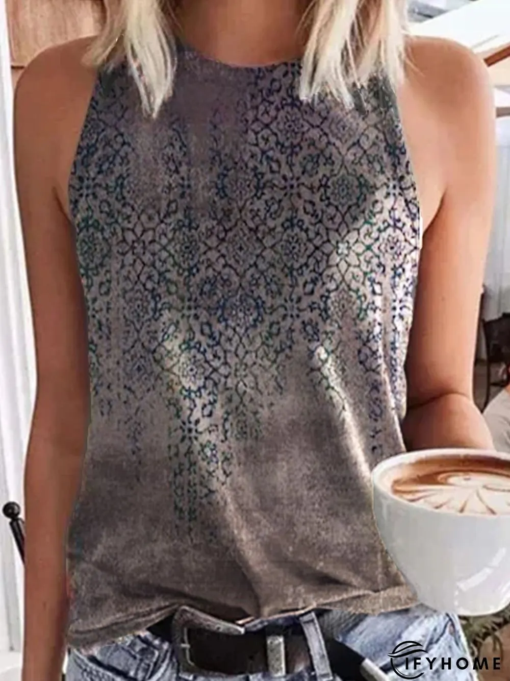 Floral-Print Sleeveless Shirts & Tops | IFYHOME
